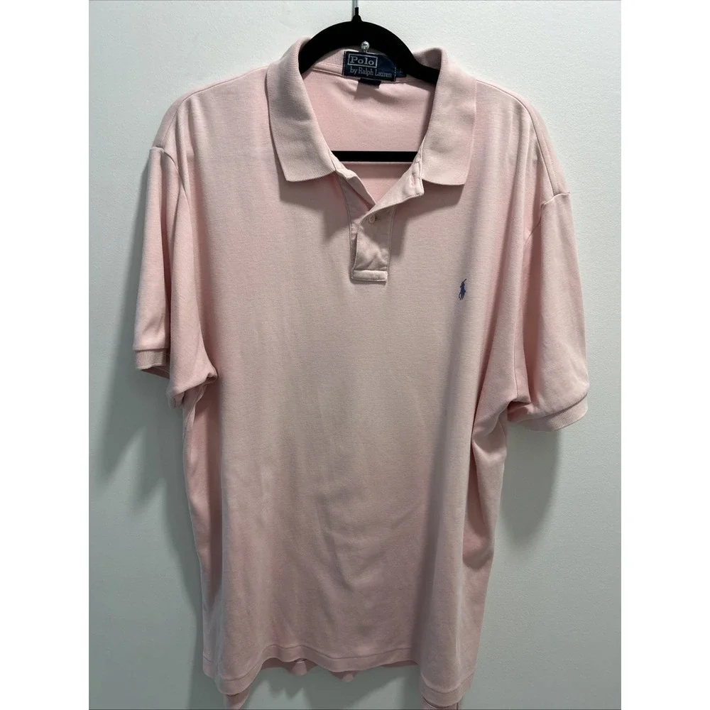 Polo Ralph Lauren Polo Shirt Men's XL Short Sleeve Pink BLUE Logo Pony Cotton
